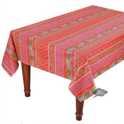 60x84" Rectangular Olives Red Acrylic-Coated Cotton Provence Tablecloth By Le Cluny