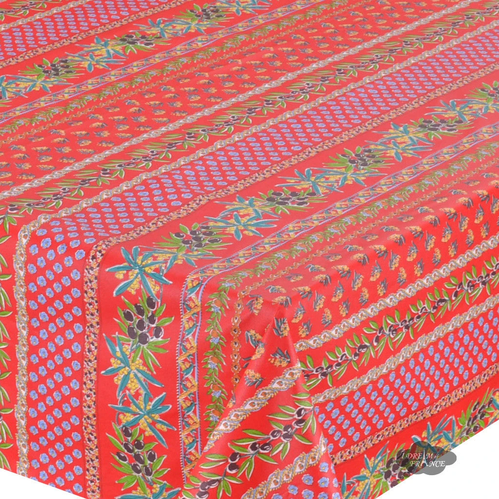 60x84" Rectangular Olives Red Acrylic-Coated Cotton Provence Tablecloth By Le Cluny 4 60x84" Rectangular Olives Red Acrylic-Coated Cotton Provence Tablecloth By Le Cluny - Image 2