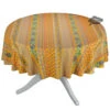 70" Round Olives Yellow Striped Acrylic-Coated Cotton Provence Tablecloth By Le Cluny -Kitchen Textiles le cluny olives yellow provencal coated tablecloth round striped sqw
