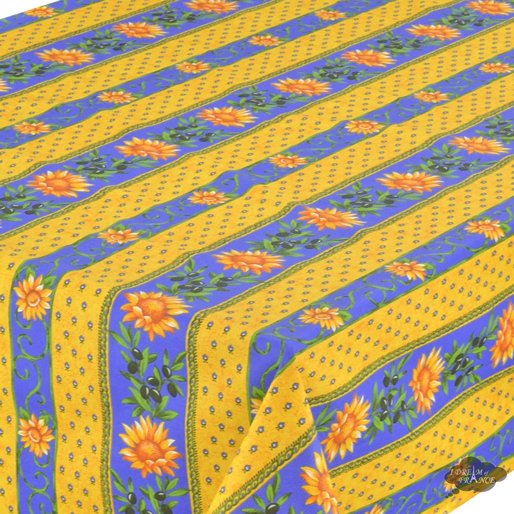 58" Square Sunflower Blue Acrylic-Coated Cotton Provence Tablecloth By Le Cluny 4 58" Square Sunflower Blue Acrylic-Coated Cotton Provence Tablecloth By Le Cluny - Image 2