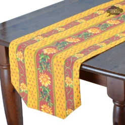 16x72" Sunflower Red Acrylic-Coated Cotton Provence Table Runner By Le Cluny
