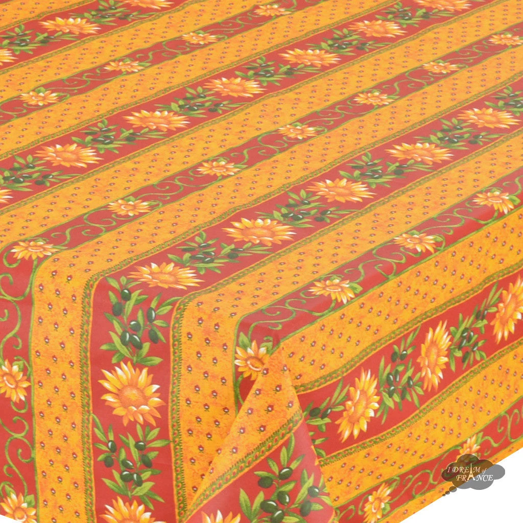 52x72" Rectangular Sunflower Red Acrylic-Coated Cotton Provence Tablecloth By Le Cluny 4 52x72" Rectangular Sunflower Red Acrylic-Coated Cotton Provence Tablecloth By Le Cluny - Image 2
