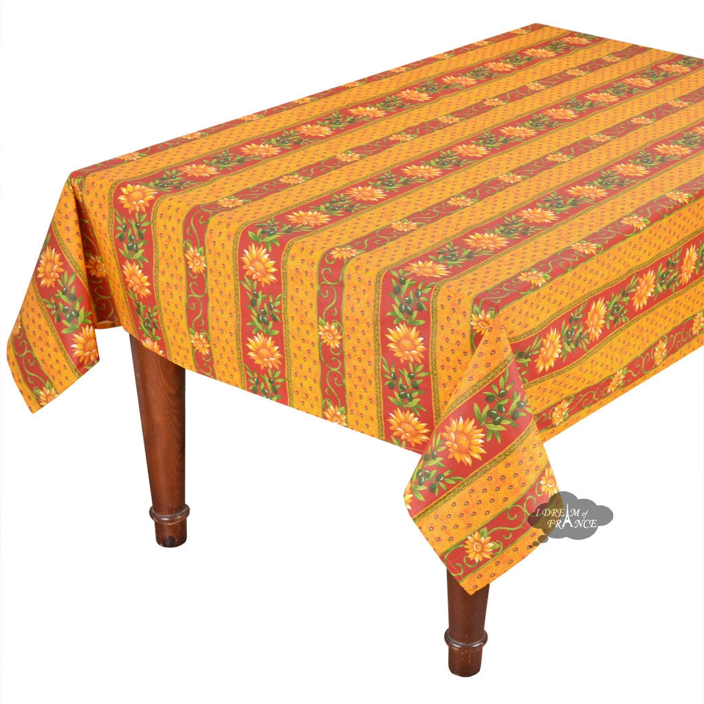 52x72" Rectangular Sunflower Red Acrylic-Coated Cotton Provence Tablecloth By Le Cluny 3 52x72" Rectangular Sunflower Red Acrylic-Coated Cotton Provence Tablecloth By Le Cluny