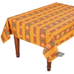 60x84" Rectangular Sunflower Red Acrylic-Coated Cotton Provence Tablecloth By Le Cluny