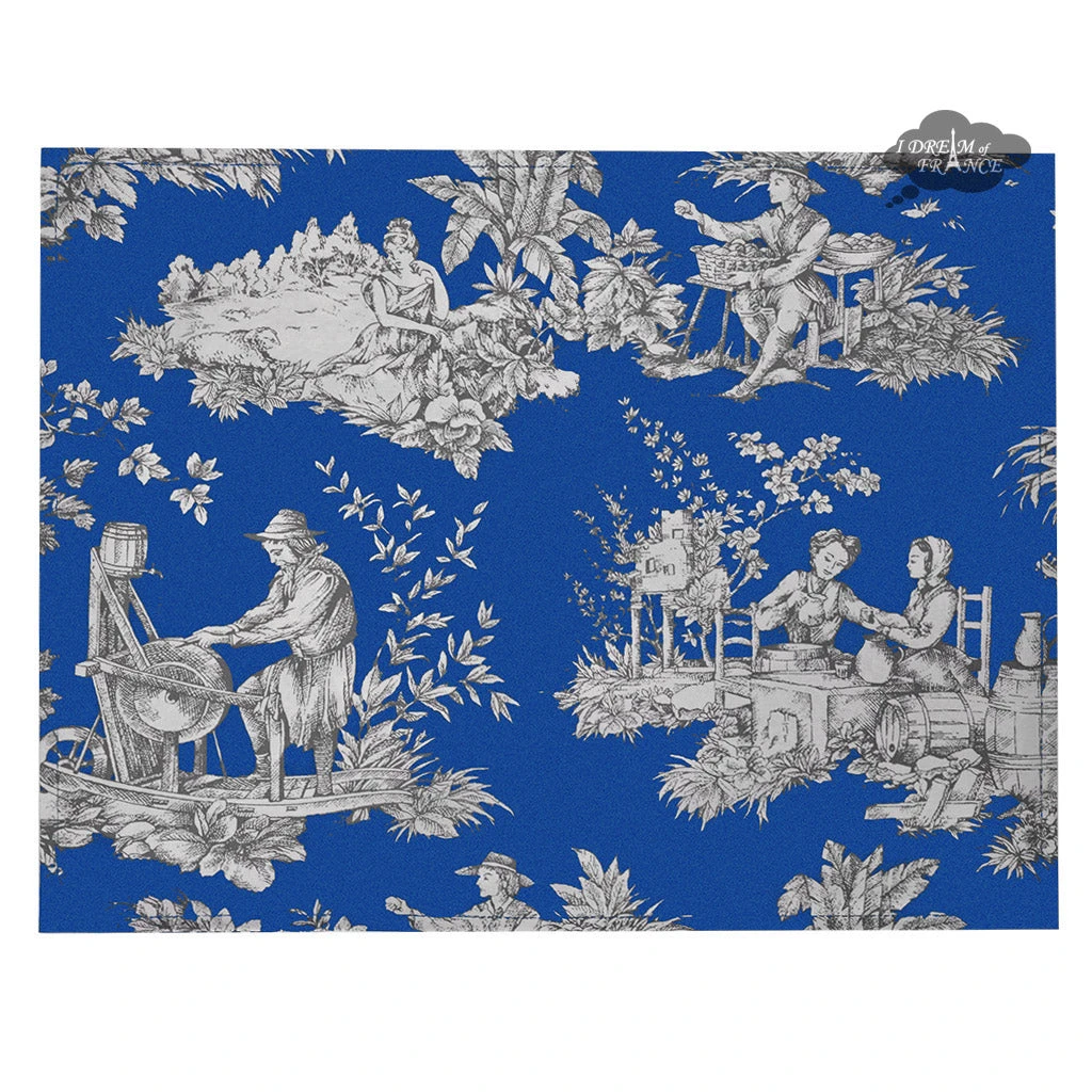 Villandry Blue French Toile Acrylic-Coated Cotton Reversible Placemat By Le Cluny 3 Villandry Blue French Toile Acrylic-Coated Cotton Reversible Placemat By Le Cluny