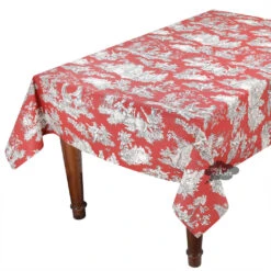 52x72" Rectangular Villandry Red Toile Acrylic-Coated Cotton Tablecloth By Le Cluny