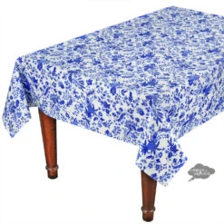 52x72" Rectangular Versailles Blue Acrylic-Coated Cotton French Tablecloth By Le Cluny