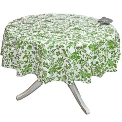 70" Round Versailles Green Acrylic-Coated Cotton French Tablecloth By Le Cluny