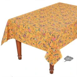 60x84" Rectangular Versailles Yellow Acrylic-Coated Cotton Provence Tablecloth By Le Cluny