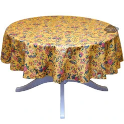 70" Round Versailles Yellow Acrylic-Coated Cotton French Tablecloth By Le Cluny