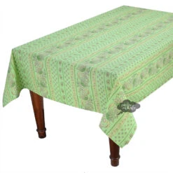 52x72" Rectangular Lisa Pistachio Acrylic-Coated Cotton Provence Tablecloth By Le Cluny