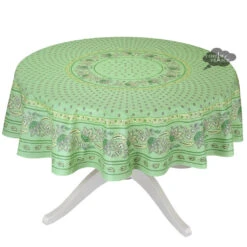 70" Round Lisa Pistachio French Country Tablecloths By Le Cluny
