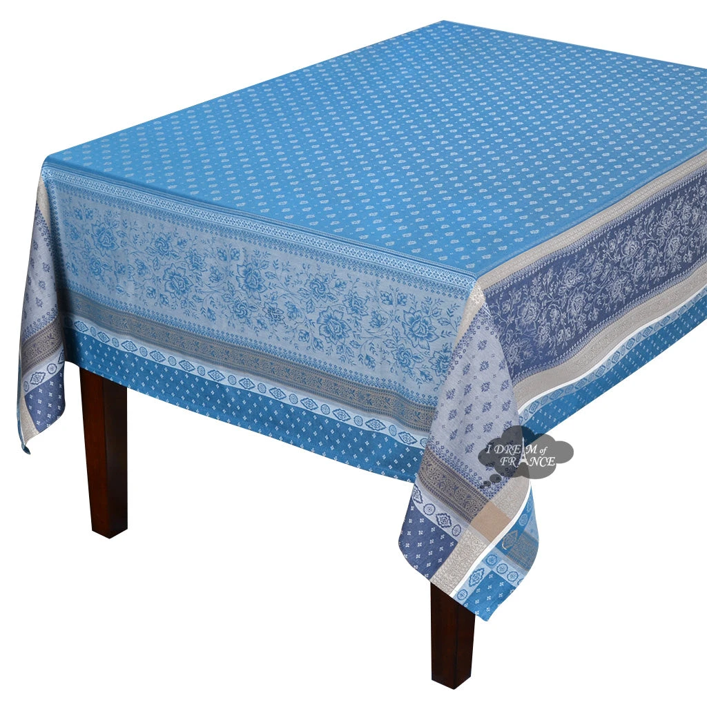 62x78" Rectangular Massilia Azure French Jacquard Cotton Tablecloth By Marat D'Avignon 3 62x78" Rectangular Massilia Azure French Jacquard Cotton Tablecloth By Marat D'Avignon