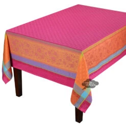 62x120" Rectangular Massilia Fuchsia French Jacquard Tablecloth By Marat D'Avignon