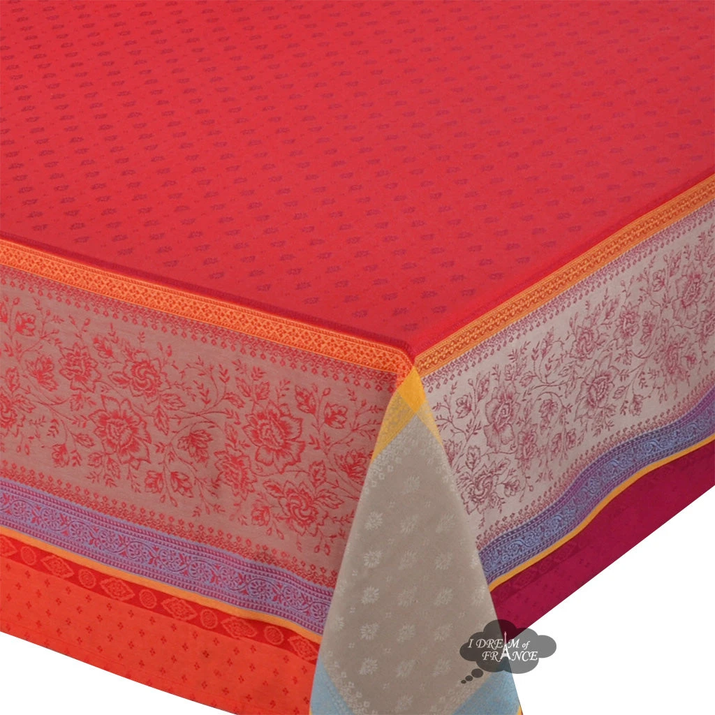 62x78" Rectangular Massilia Red French Jacquard Cotton Tablecloth By Marat D'Avignon 4 62x78" Rectangular Massilia Red French Jacquard Cotton Tablecloth By Marat D'Avignon - Image 2