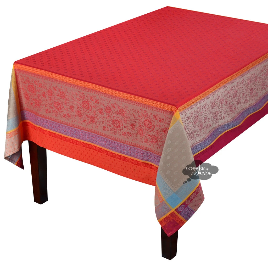 62" Square Massilia Red French Jacquard Tablecloth By Marat D'Avignon 3 62" Square Massilia Red French Jacquard Tablecloth By Marat D'Avignon