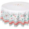 70" Round Mistletoe Red & Green Acrylic-Coated Cotton Tablecloth By Tissus Toselli -Kitchen Textiles mistletoe red green noel christmas round coated cotton french tablecloth tissus toselli asq