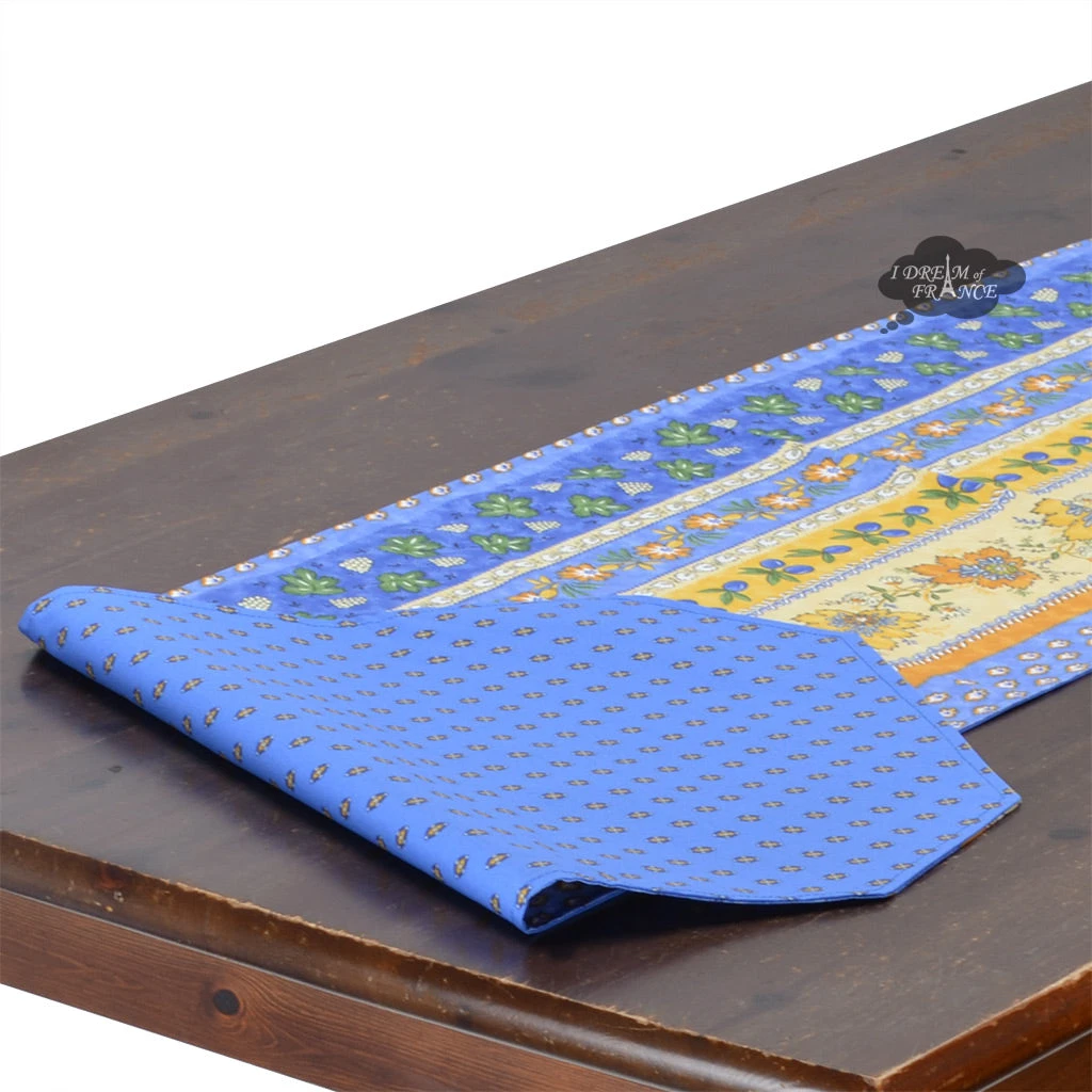 16x72" Monaco Blue & Yellow Acrylic-Coated Cotton Provence Table Runner By Le Cluny 4 16x72" Monaco Blue & Yellow Acrylic-Coated Cotton Provence Table Runner By Le Cluny - Image 2