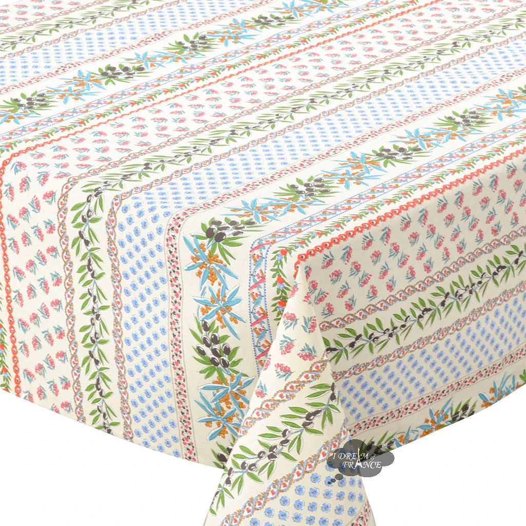 60x120" Rectangular Olives Cream Acrylic-Coated Cotton Provence Tablecloth By Le Cluny 4 60x120" Rectangular Olives Cream Acrylic-Coated Cotton Provence Tablecloth By Le Cluny - Image 2