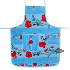 Poppies Sky Blue Cotton Kitchen Apron By Tissus Toselli