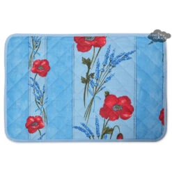 Poppies Sky Blue Acrylic-Coated Cotton Quilted Placemats By Tissus Toselli