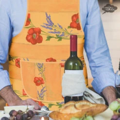 Poppies Yellow Cotton Kitchen Apron By Tissus Toselli -Kitchen Textiles poppies yellow french provence cotton kitchen apron asqw