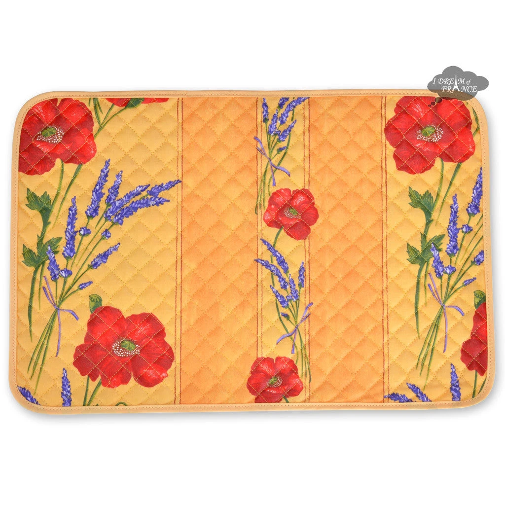 Poppies Yellow Acrylic Coated Quilted Placemats By Tissus Toselli 3 Poppies Yellow Acrylic Coated Quilted Placemats By Tissus Toselli