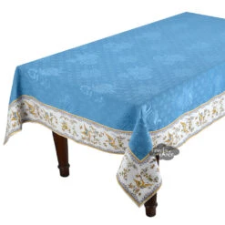 55x86" Rectangular Moustiers Blue Matelassé Tablecloth By Tissus Toselli