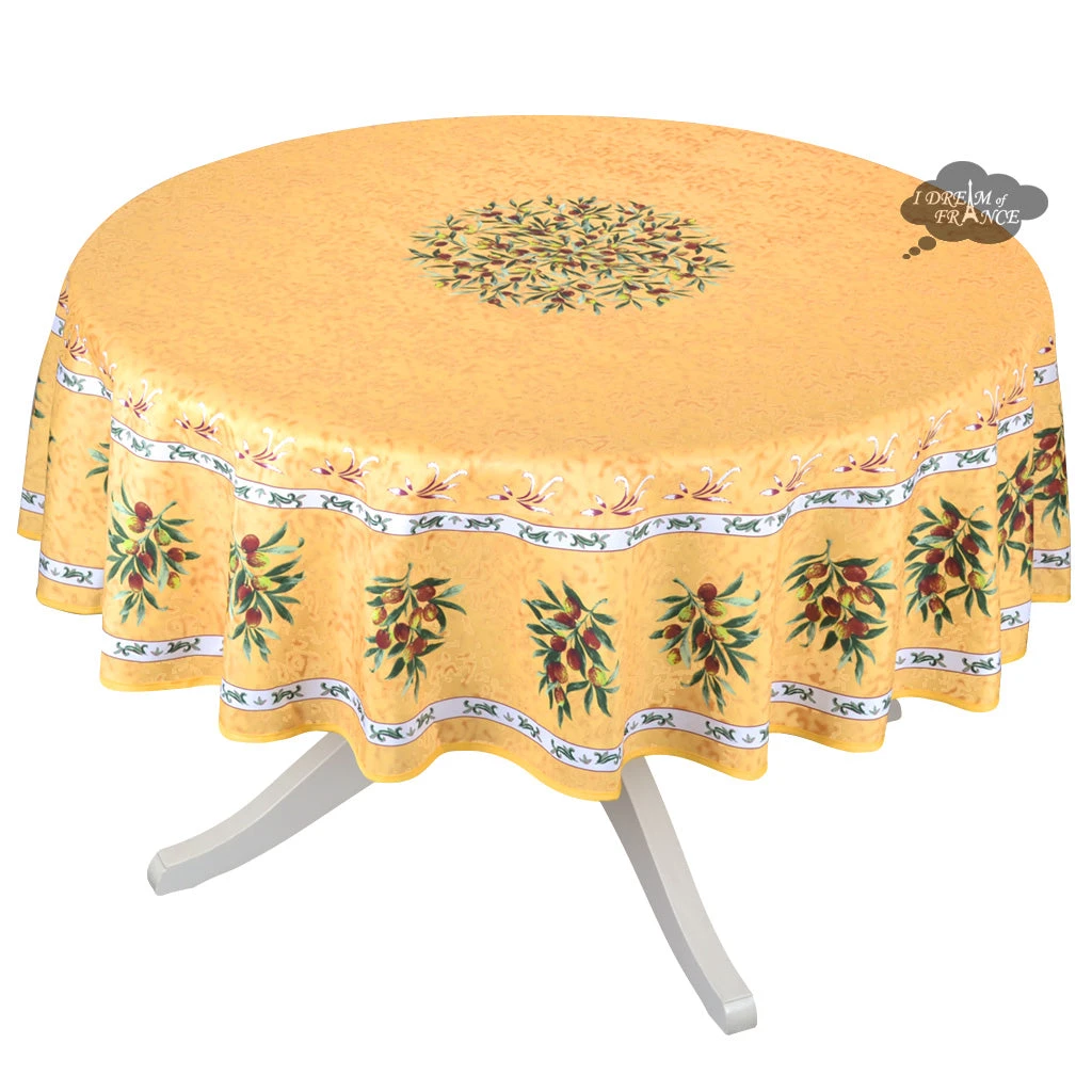 Provence Olivier Yellow French Provencal Polyester Tablecloth - 70" Round 3 Provence Olivier Yellow French Provencal Polyester Tablecloth - 70" Round