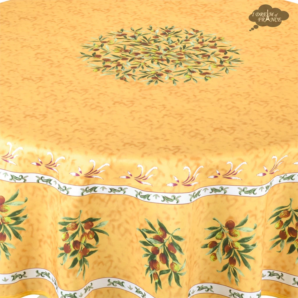 Provence Olivier Yellow French Provencal Polyester Tablecloth - 70" Round 4 Provence Olivier Yellow French Provencal Polyester Tablecloth - 70" Round - Image 2