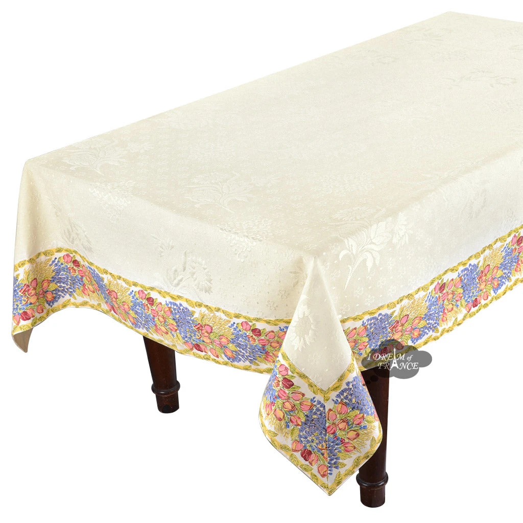 62x124" Rectangular Roses & Lavender Matelassé Tablecloth By Tissus Toselli 3 62x124" Rectangular Roses & Lavender Matelassé Tablecloth By Tissus Toselli