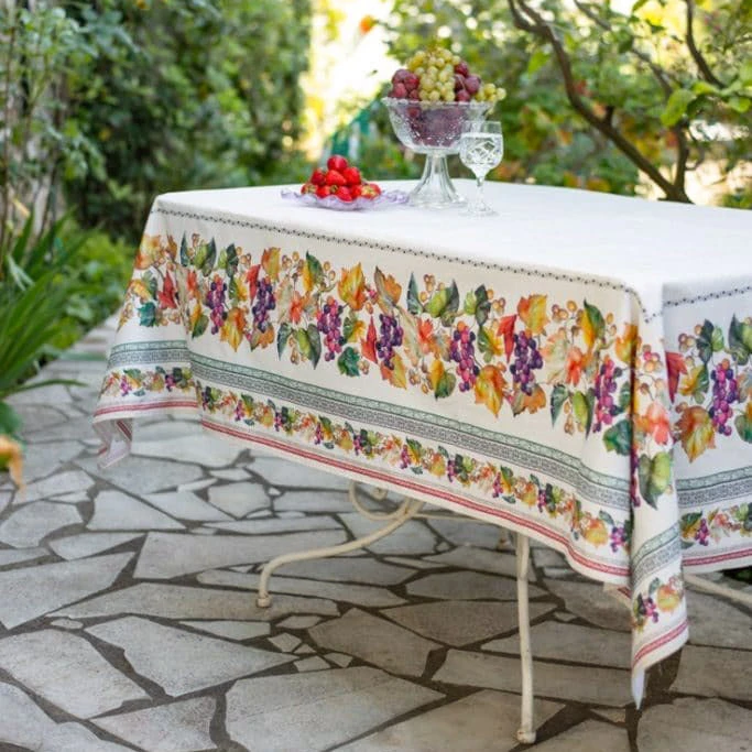 60x120" Rectangular Grapes French Acrylic-Coated Cotton Tablecloth By Tissus Toselli 6 60x120" Rectangular Grapes French Acrylic-Coated Cotton Tablecloth By Tissus Toselli - Image 4