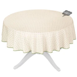 70" Round Calisson Cream & Green Allover Acrylic-Coated Cotton Tablecloth By Tissus Toselli