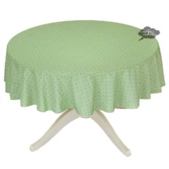 58" Round Calisson Green Allover Acrylic-Coated Cotton Tablecloth By Tissus Toselli