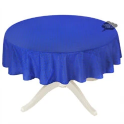 58" Round Calisson Sapphire Blue Allover Acrylic-Coated Cotton Tablecloth By Tissus Toselli