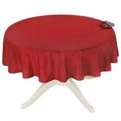 58" Round Calisson Red Allover Acrylic-Coated Cotton Tablecloth By Tissus Toselli