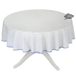 58" Round Calisson White & Blue Allover Acrylic-Coated Cotton Tablecloth By Tissus Toselli