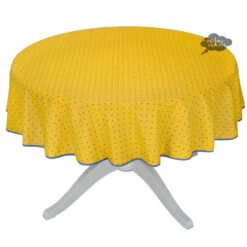 70" Round Calisson Yellow & Blue Allover Acrylic-Coated Cotton Tablecloth By Tissus Toselli