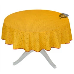 70" Round Calisson Yellow & Red Allover Acrylic-Coated Cotton Tablecloth By Tissus Toselli