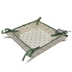 Calisson Cream & Green Coated Cotton Bread Basket By Tissus Toselli