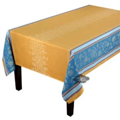 62x98" Rectangular Ramatuelle Curry French Jacquard Cotton Double Border Tablecloth By L'Ensoleillade