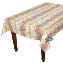 58" Square Roses & Lavender Acrylic-Coated Cotton Tablecloth By Tissus Toselli