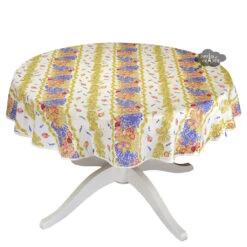 58" Round Roses & Lavender Cotton Tablecloth By Tissus Toselli