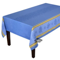 62x120" Rectangular Senanque Blue Double Border Jacquard Tablecloth By L'Ensoleillade