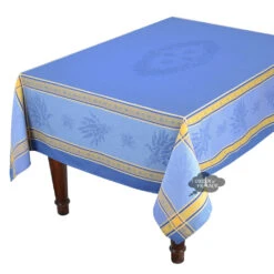 62" Square Senanque Blue French Jacquard Tablecloth By L'Ensoleillade