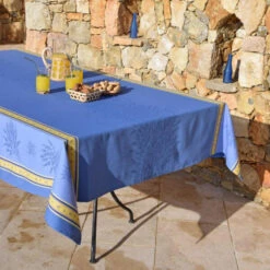 62x120" Rectangular Senanque Blue Double Border Jacquard Tablecloth By L'Ensoleillade -Kitchen Textiles senanque blue french teflon jacquard tablecloth c