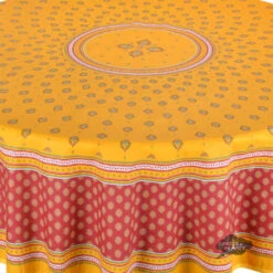 70" Round Sormiou Yellow & Red Acrylic-Coated Cotton Tablecloth By Label France -Kitchen Textiles sormiou french provencal acrylic coated cotton tablecloth round asqw