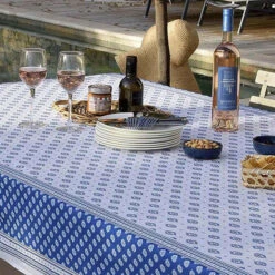 60x78" Rectangular Sormiou Blue & White Double Border Acrylic-Coated Cotton Tablecloth By Label France -Kitchen Textiles sormiou french provencal acrylic coated cotton tablecloth round white blue b 72f7b40c 2660 4b08 b7c1 d44e0f952a07