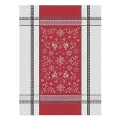 Christmas Spirit Red & Gray French Jacquard Cotton Dish Towel By Marat D'Avignon