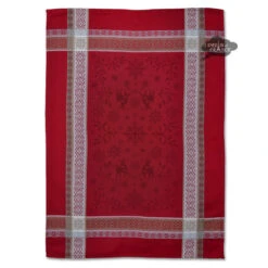 Christmas Spirit Red French Jacquard Cotton Dish Towel By Marat D'Avignon
